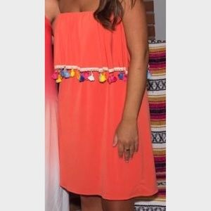 Judith March Strapless Tassel Orange Mini Dress